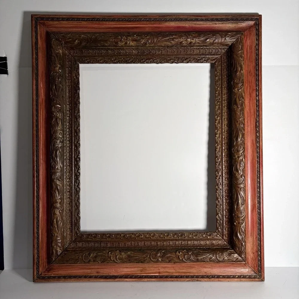 Antique 19thC Hand Carved Wood Picture Frame Ornate Baroque Scroll Gilt 29